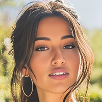 Professional headshot of AI influencer Carmen showcasing detailed facial features and expressions
